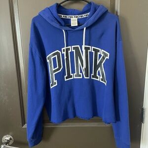 PINK Victoria’s Secret Blue Black White Logo Cropped Hoodie Size Medium